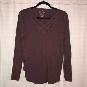 American eagle maroon criss cross top